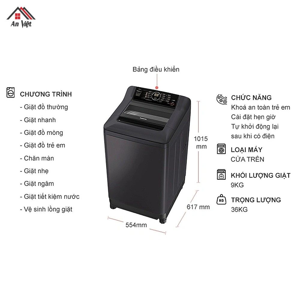 Máy giặt lồng đứng Panasonic 9kg NA-F90A4BRV - hình 3