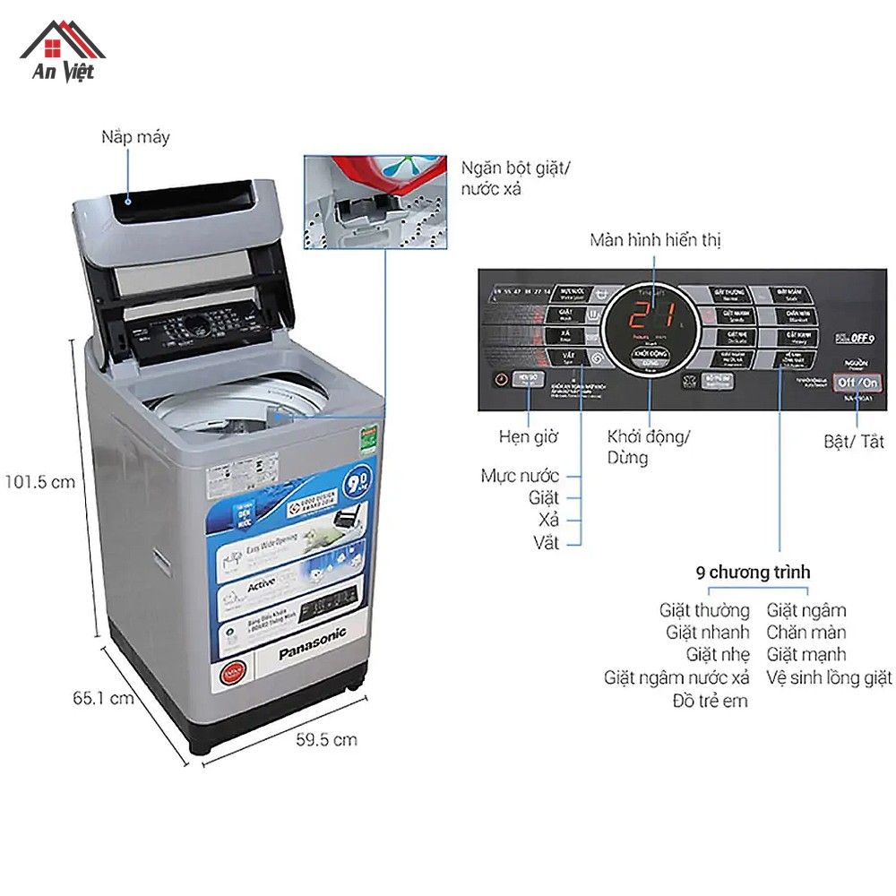 Máy giặt lồng đứng Panasonic 9kg NA-F90VS9DRV - hình 4