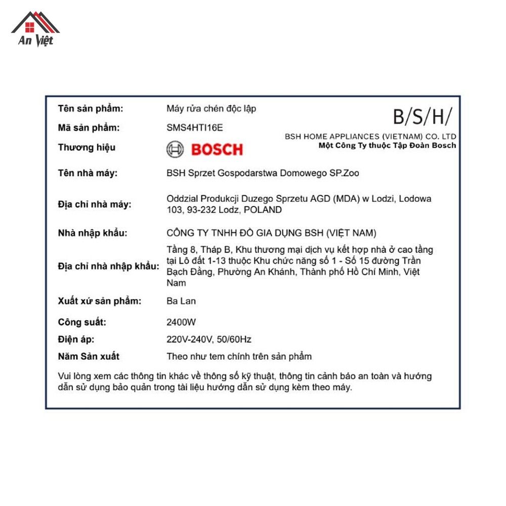 Máy Rửa Bát độc lập Bosch SMS4HTI16E - hình 4