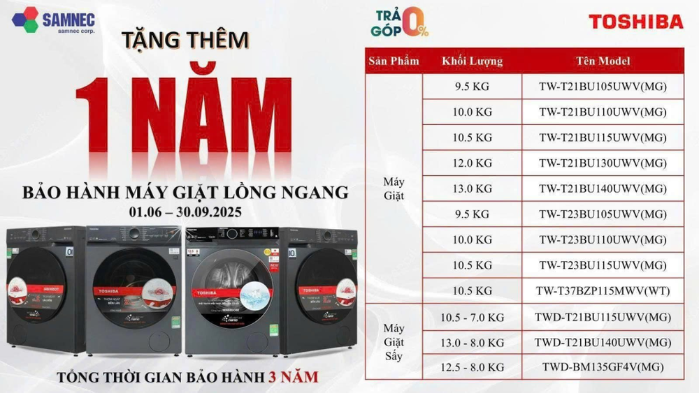 Toshiba Tặng Thêm 1 Năm Bảo Hành Cho Máy Giặt Lồng Ngang – Ưu Đãi Có Hạn!